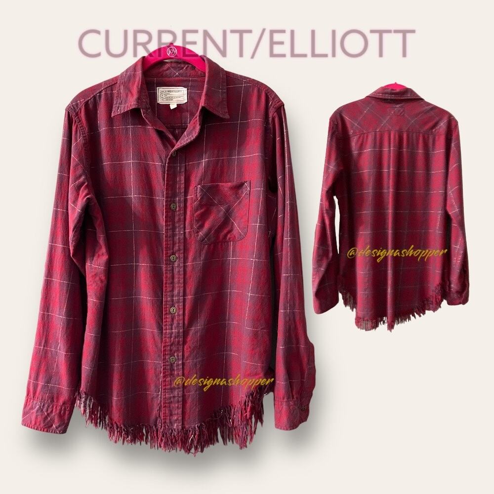 Women's Current Elliott Red Gold Plaid Prep School Shirt -Small